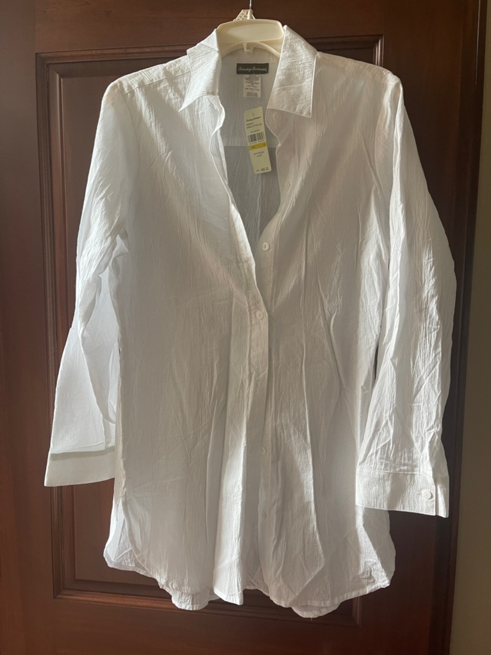Tommy Bahama White Crinkle Button-Up Boyfriend Shirt
